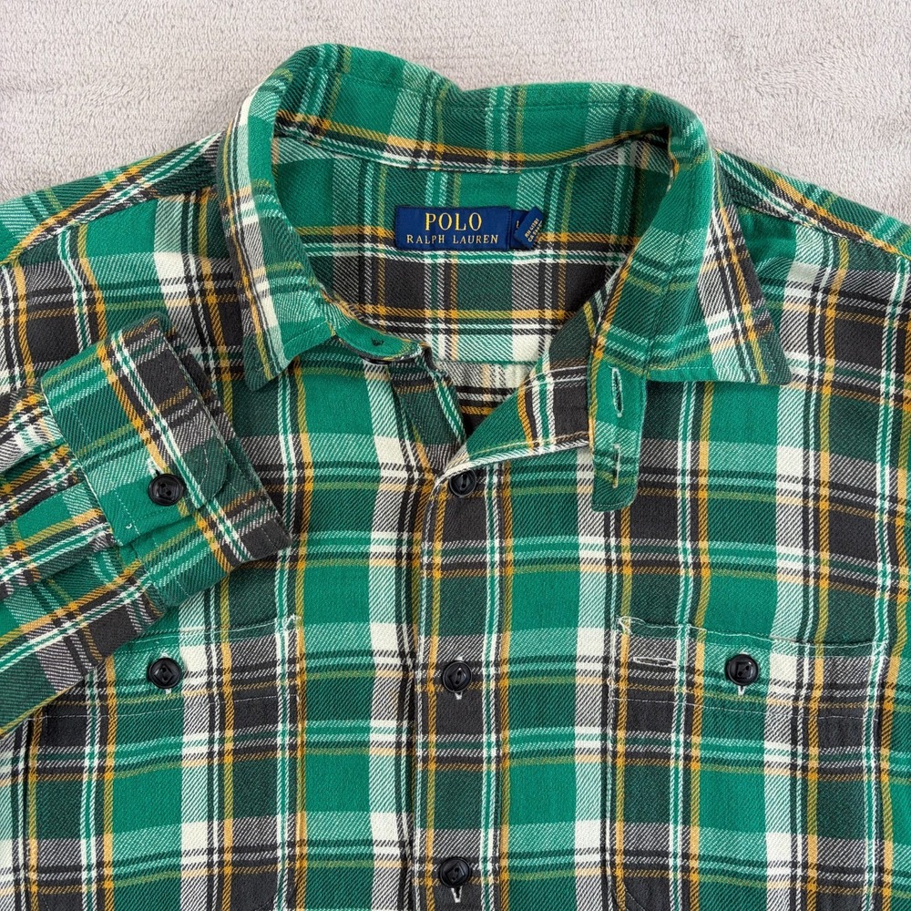 Polo Ralph Lauren Chinstrap Collar Workshirt Men Large Green Plaid NWOT‎ $168